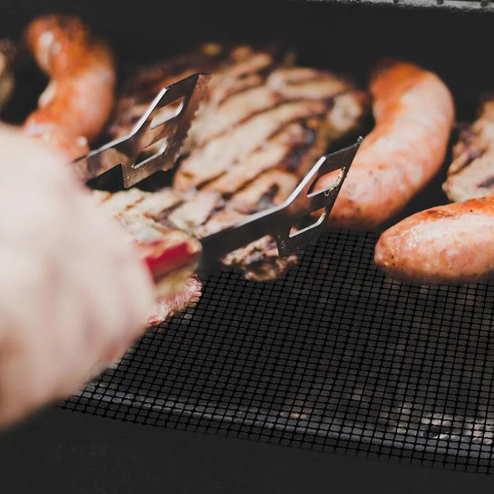 

4pcs Barbecue Grid Mat Reusable Non-Stick Grill Solid Mat For Bbq Baking Glass Fiber Stove Cooktops Dishwasher Safe Cuttable