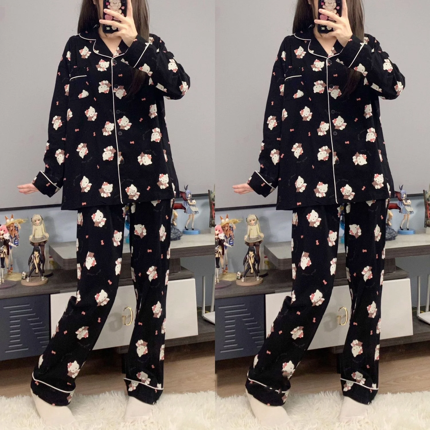 Sanrio Hello Kitty Summer Cute Pajamas Pant Women Y2k Japanese Sweets Sleepwear Female Print Loungewear Home Clothes Suit 2023