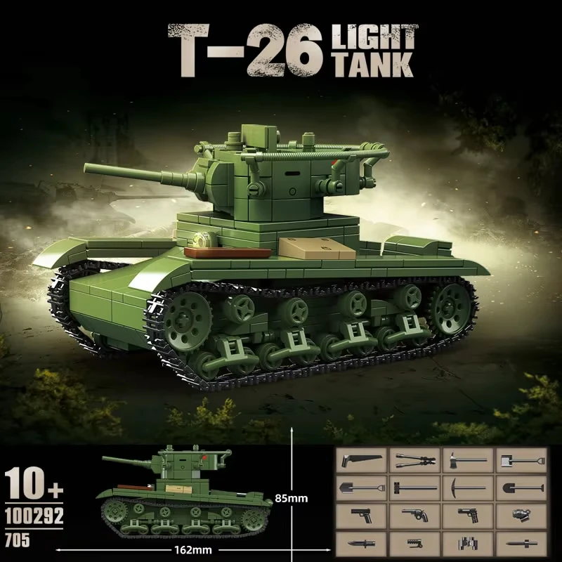 

Soviet T-26 Light Tank WWII Military Building Blocks Model Set - 705 PCS Army Toy Birthday Gift for Kids & Adults