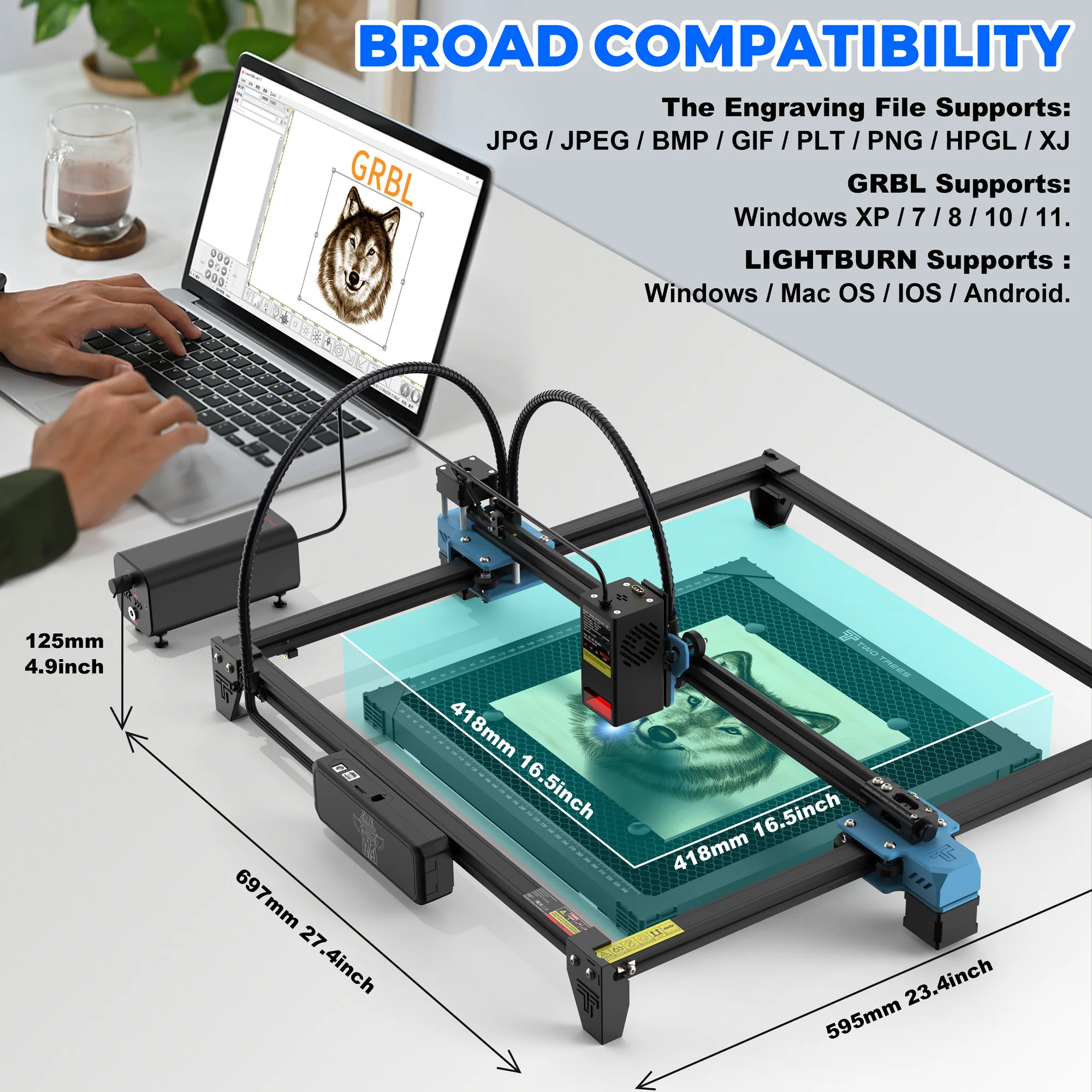 Twotrees TTS-20 Pro โลหะเลเซอร์ WiFi ออฟไลน์ควบคุม 20W Blue Light เครื่องตัด CNC เลเซอร์เครื่องหมาย