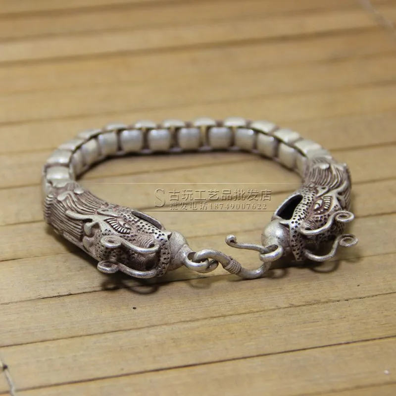 Antique Crafts Vintage Distressed White Copper Double Bracelet Pendant Fashion All-Match