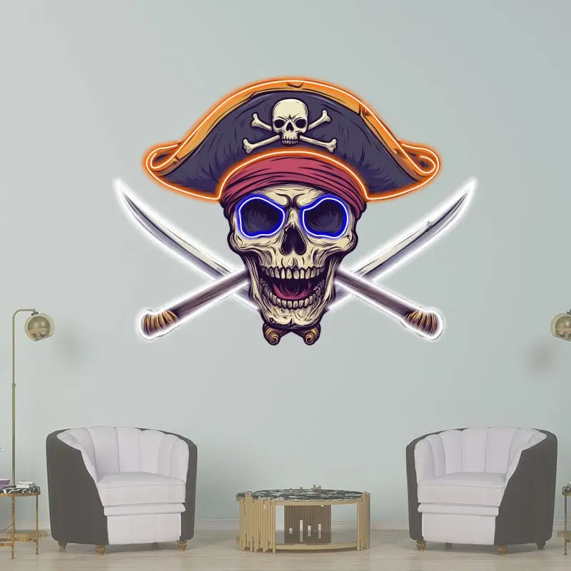 Hideous Skull Dressed As Pirate Neon Sign, Creative Wall Hanging Neon Light, Whimsical Gift Night Light, Halloween Decor