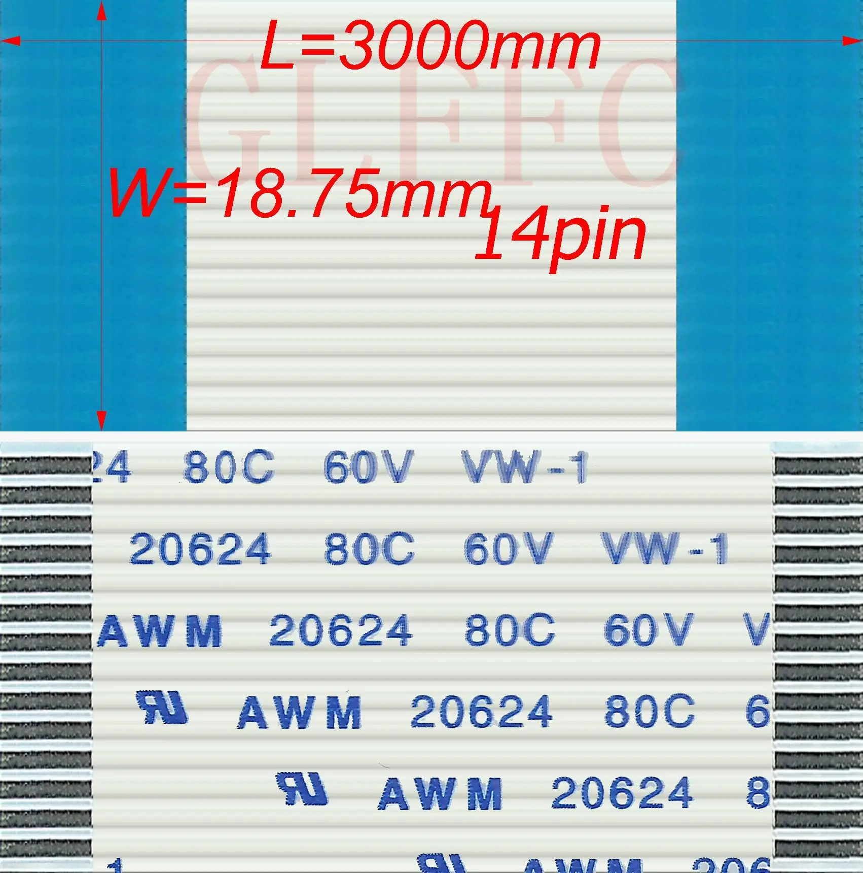 フレキシブルフラットケーブル14pin,1.25ピッチ,280〜6500mm,bタイプ,ffc,awm,20624 rohs,ttl,DVDコンピューター用