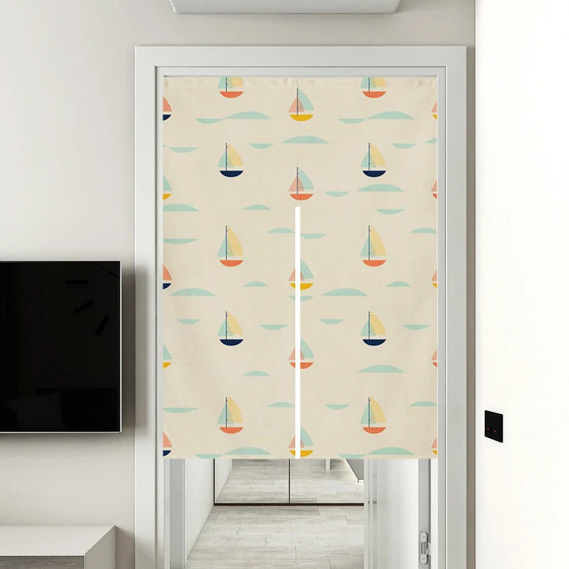 Cartoon Pattern Cotton and Linen Material Curtains Room Partitions Door Curtains for Insulation Customizable Patterns