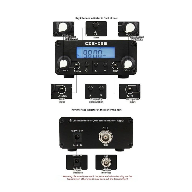 CZE-05B FM Transmitter 0.5W Radio Broadcasting over-the-Air PLL Stereo Audio Amplifier for Church Car Community US Plug-A12I