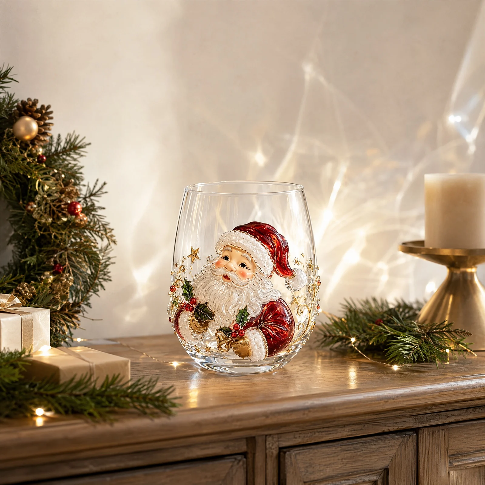 3D Embossed Christmas Glass Cup Santa Snowman Reindeer Tree Holiday Drinkware Festive Table Decor Christmas Gift Glassware