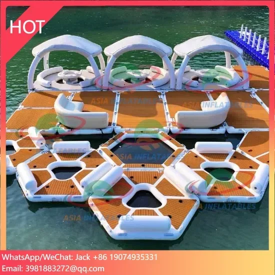 Water Park Equipment Inflatable Hexagonal Inflatable Raft Water Platform Floating Chair Dock