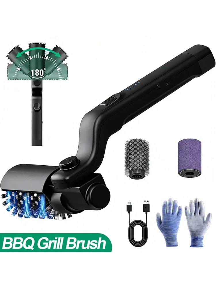 Elektrische Grillbürste, Reinigungsbürste für BBQ, kabellos, wiederaufladbar, drehbar, verstellbar, für den Außenbereich, zum Reinigen von starken Ölflecken