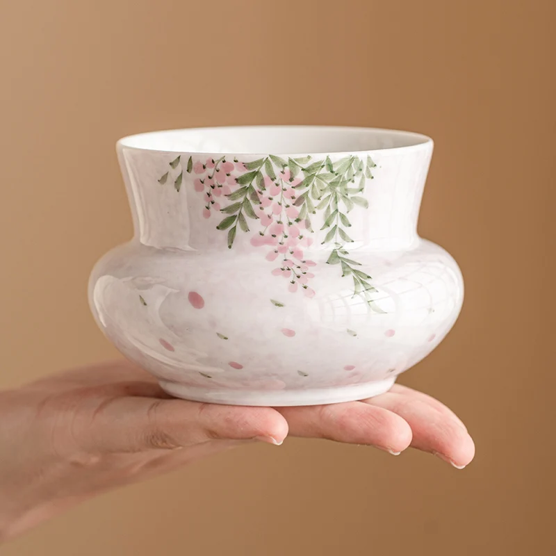 

Ручной рисунок цветов глицинии, стирка чая, большой керамический чайный сервиз, аксессуары, настольная банка для остатков чая