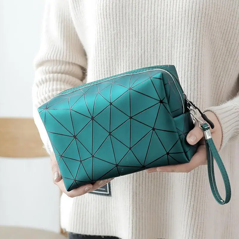 Kosmetiktasche mit geometrischem Muster, wasserdicht, tragbar, Handtasche für Make-up, große Kapazität, Aufbewahrungsorganizer für Frauen, Geschenk – Detail 1