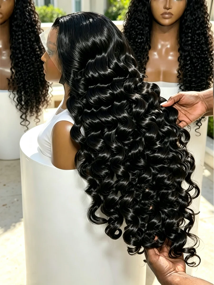 230 Density 34 Inch Deep Wave Human Hair Wig HD 13x4 Lace Front Wigs Loose Deep Wave 13x6 Lace Frontal Wigs Natural Black Human Hair Wigs For Women
