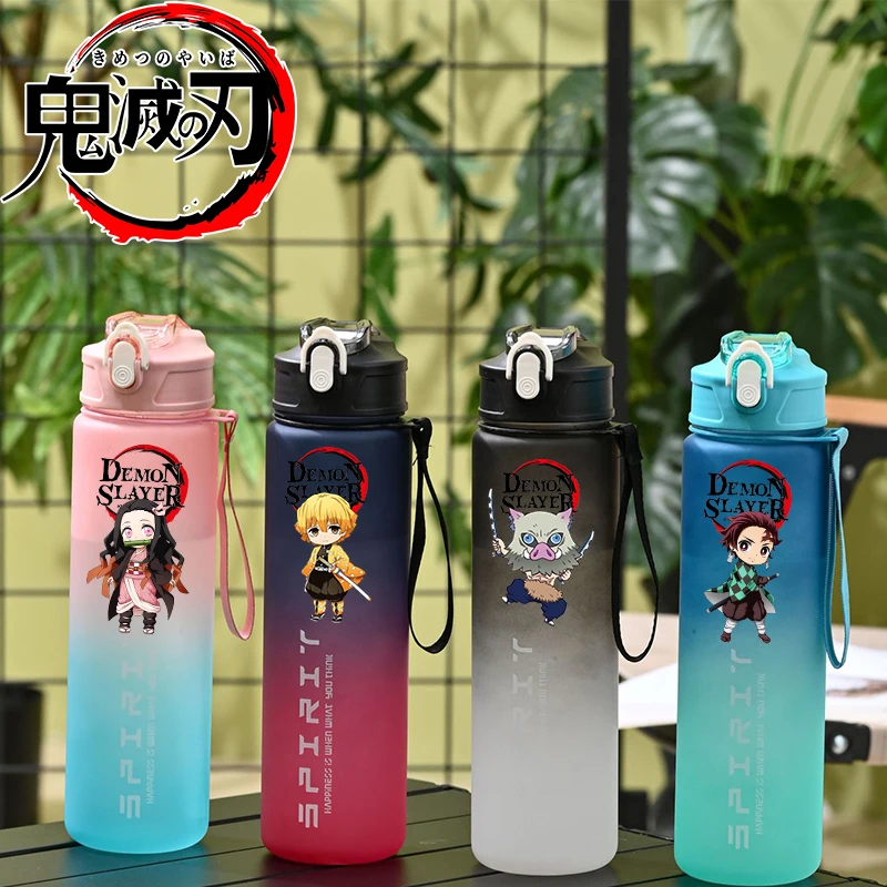

800ML Demon Slayer Water Cup Tanjiro Nezuko Anime Characters Travel Leakproof Gradient Straws Bottle Adult Portable Drinking Cup