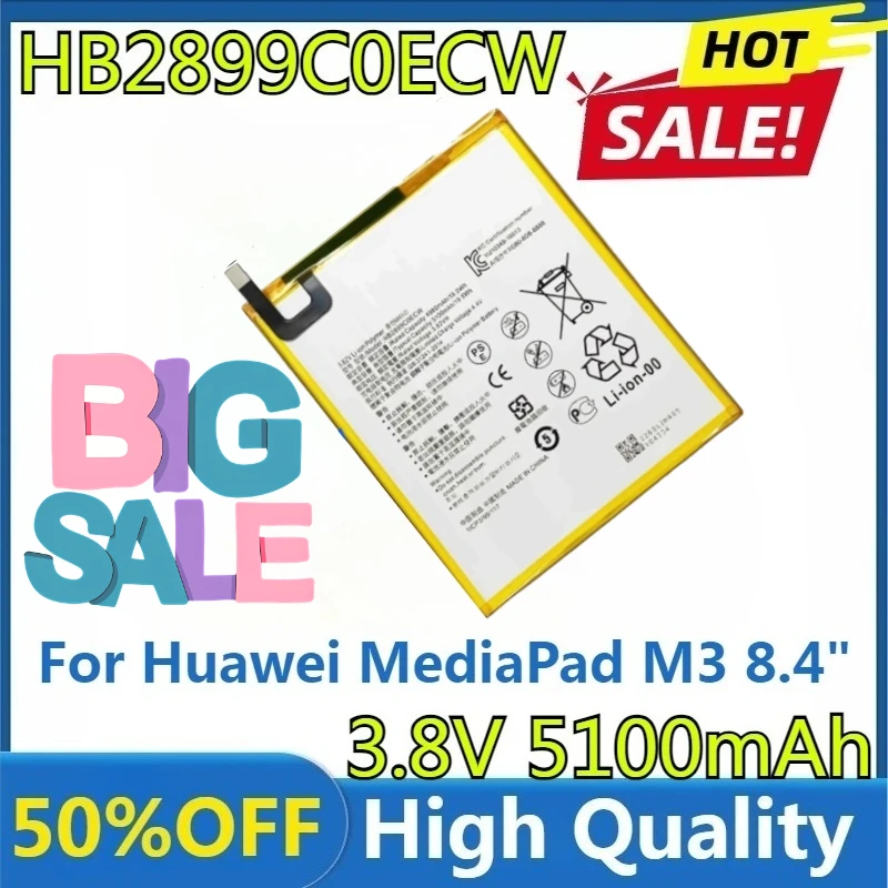 

HighQuality Replaceable 5100mAh HB2899C0ECW Battery for Huawei MediaPad M3 8.4" MediaPad T5 10 BTV-W09 BTV-DL09 SHT-AL09 SHT-W09