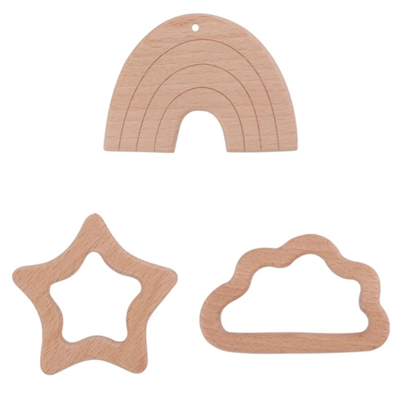 Wooded Teether Chewable Toy Eco-friendly Baby Grasping Pacifier Pendant BPA Free Beech Wood Baby Teeth Comfort Toy