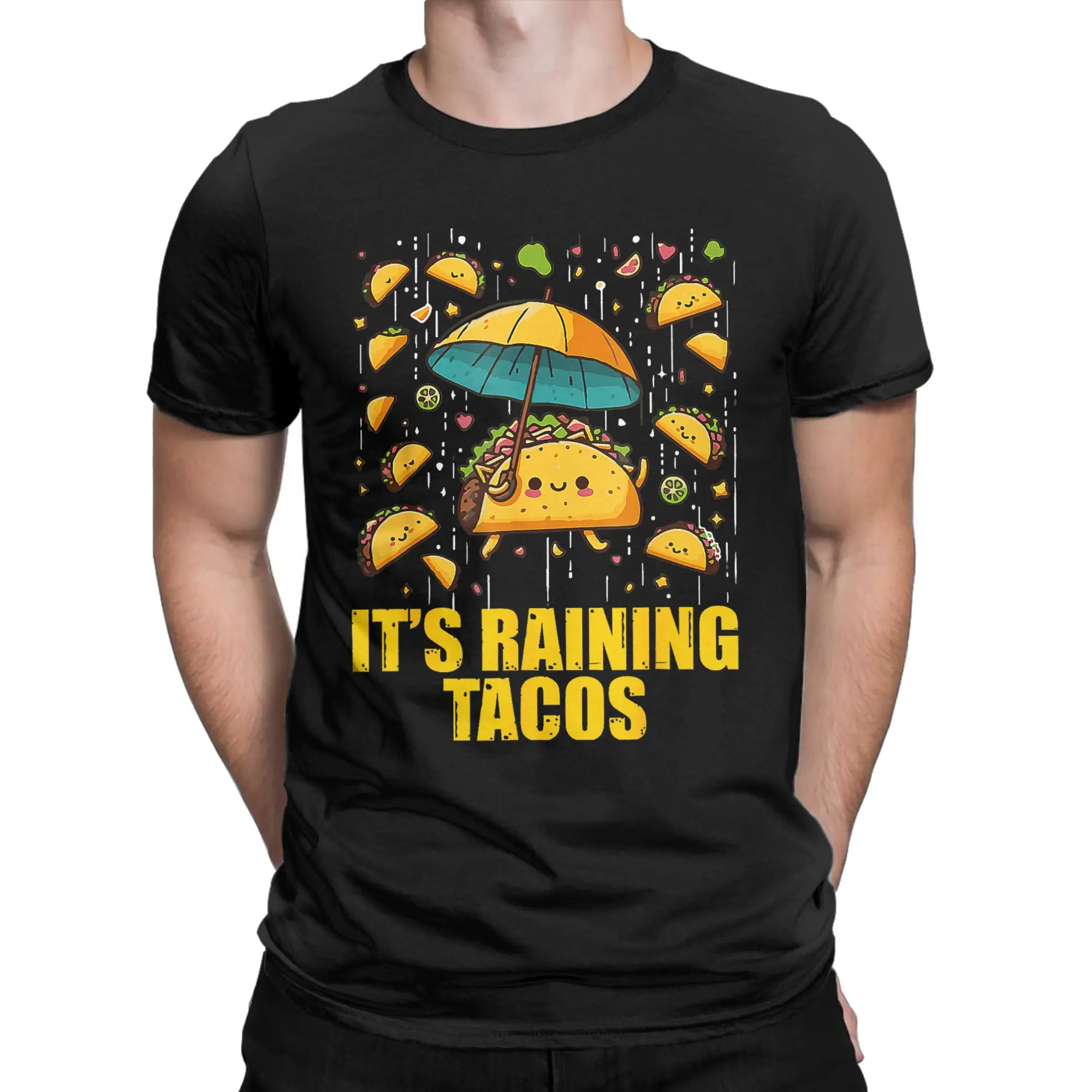 Taco in the Rain T-Shirts Men  Fun 100% Cotton Tees Round Collar Short Sleeve T Shirt Big Size Clothing