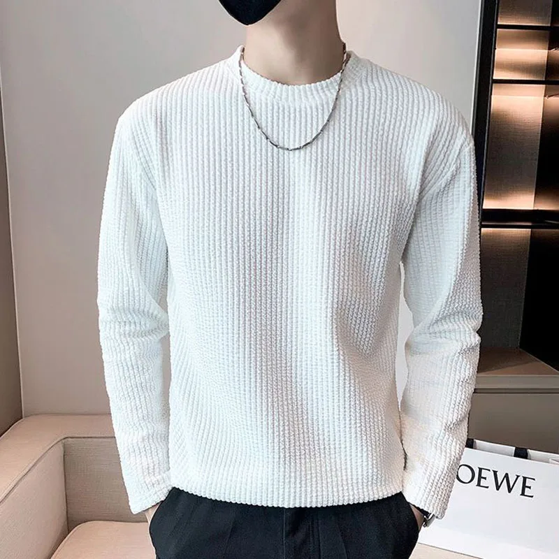 

New Autumn/Winter Fashion Product Premium Solid Round Neck Loose and Versatile Handsome Men's Casual Sports Long Sleeve Sweater