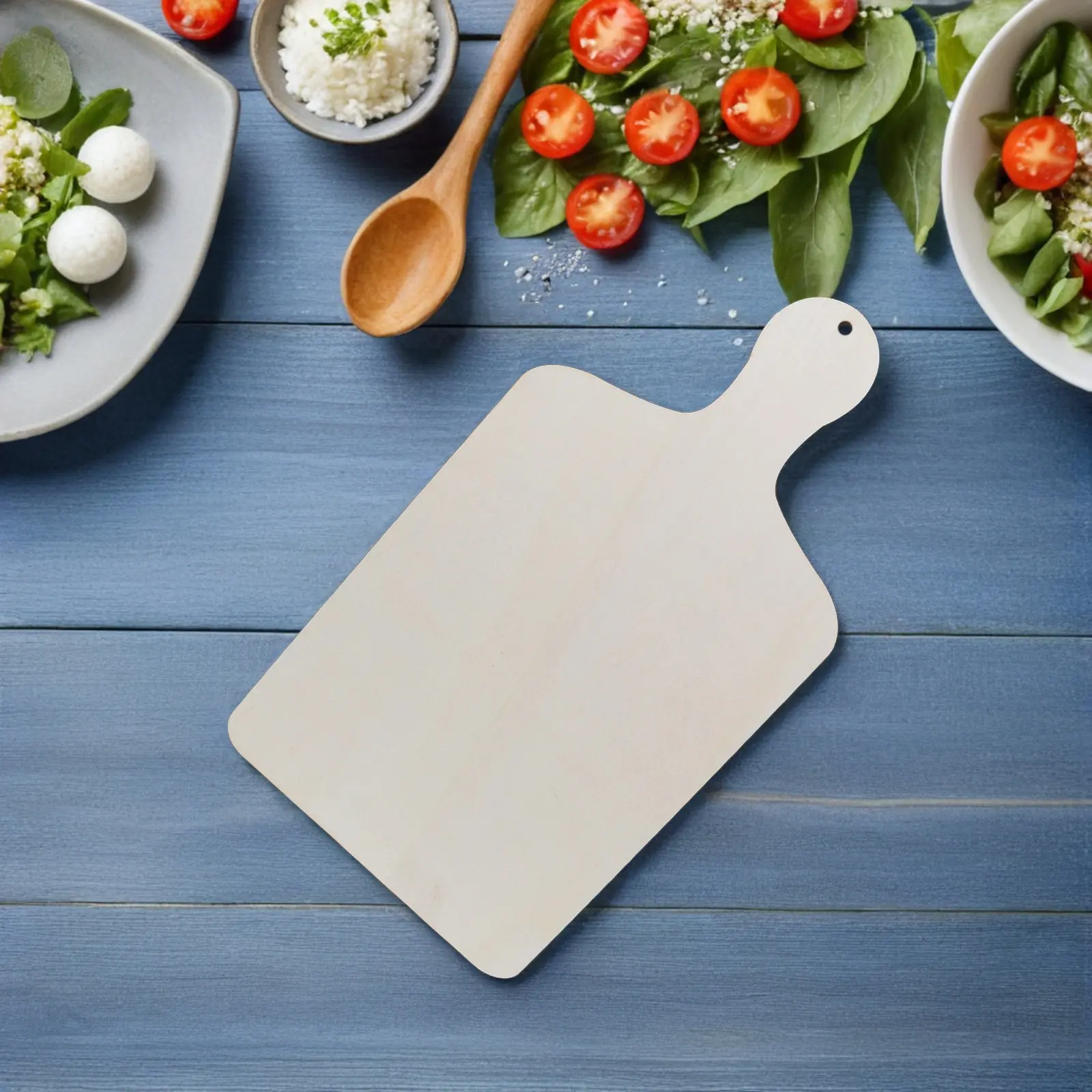 6Pcs Rustic Wooden Paddle Boards Unfinished Wood Cutting Boards Rectangle Handle Cheese Serving Tray DIY Food Prep