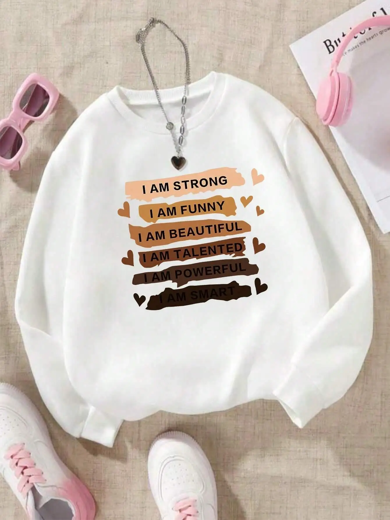 Casual Fashion Street Women Sweatshirt Inspirational Slogan Printing Pullover Warm Soft Hoody Loose O-neck Fleece Female Clothes