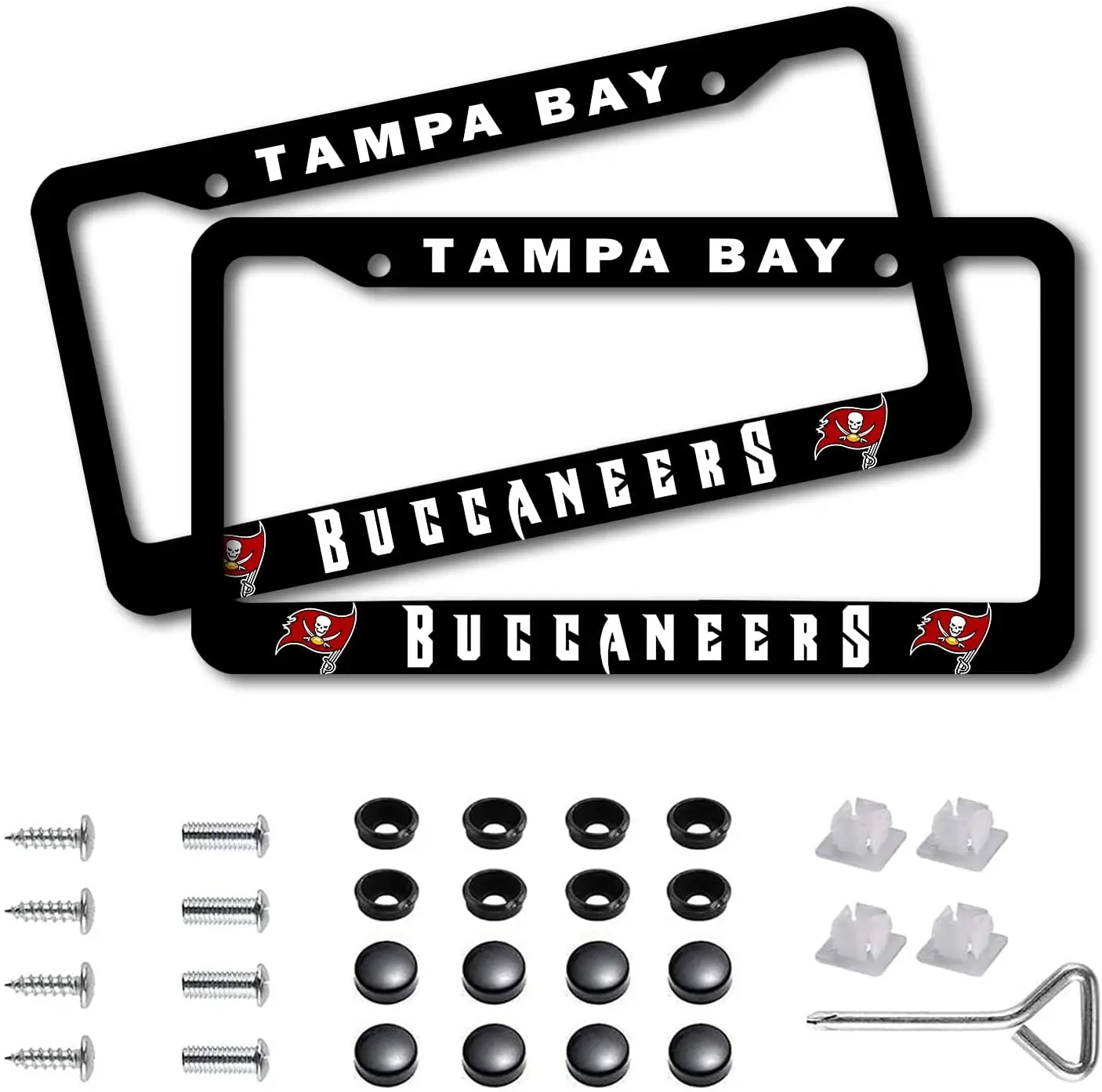 2PCS Novelty License Plate Cover Fit Buccaneers License Plate Frame Licenses Tag with Screw Caps