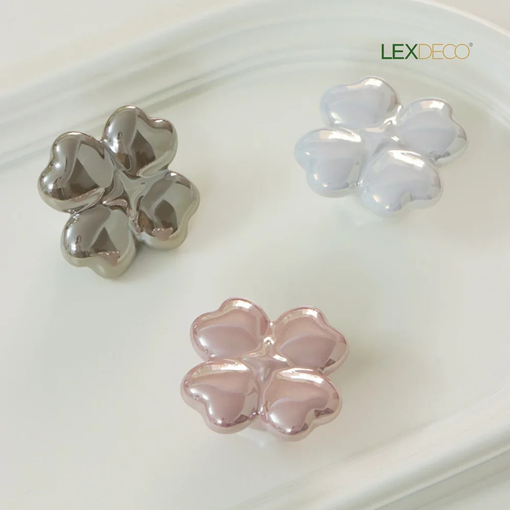2 упаковки керамических настенных крючков LEXDECO Clover — дизайн Lucky Charm, 3 цвета (розовый/серый/белый)