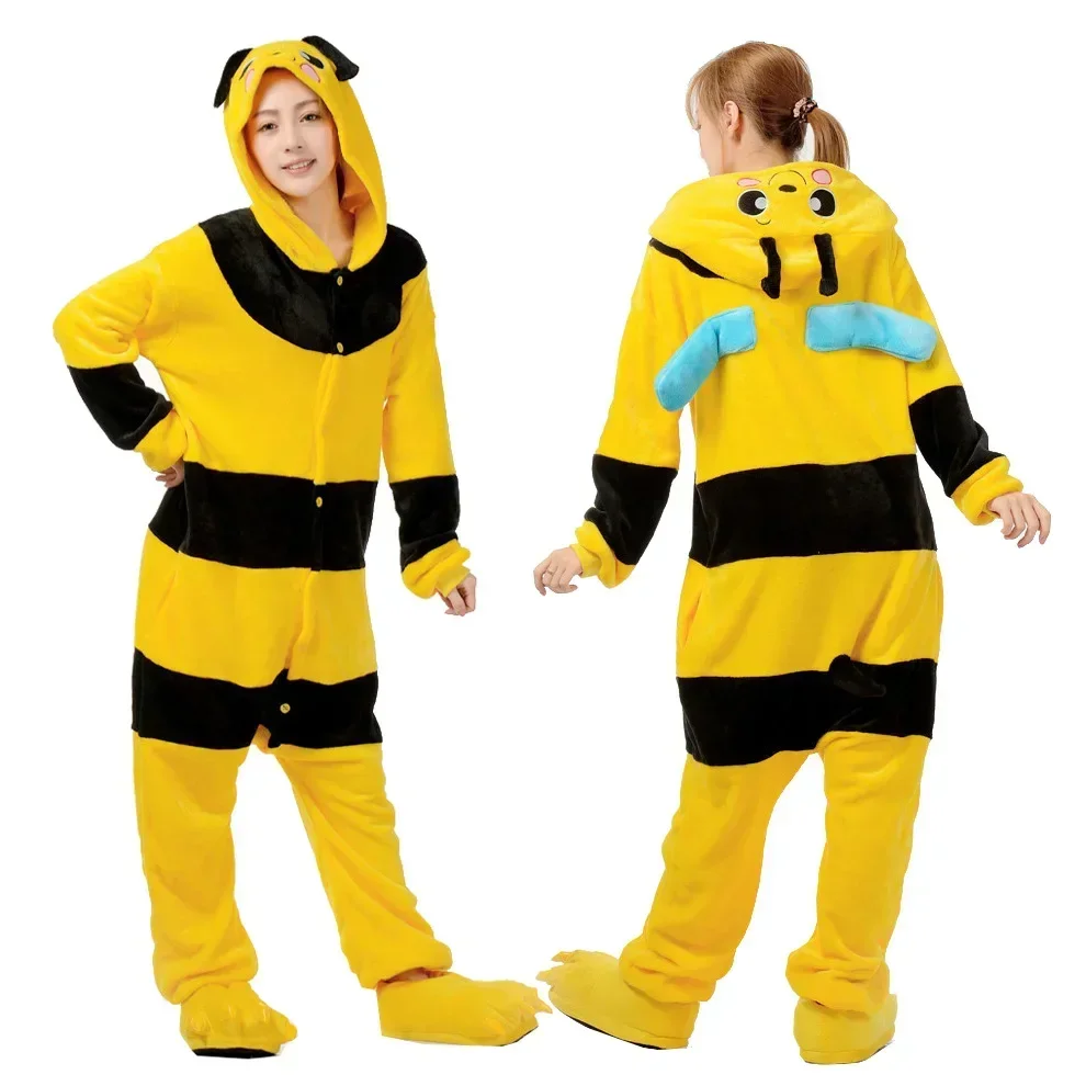 

Yellow Bee Kigurumi Pajama Women Animals Onesie Anime Cosplay Costume Adult Flannel Set Dramas Winter Warm Sleepwear