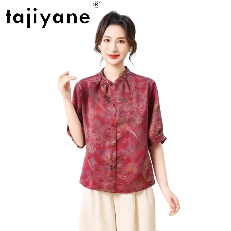 

TAJIYANE 100% Natural Mulberry Silk Shirts Women Elegant Stand Collar Blouse Xiangyun Sha Summer Tops 2026 Woman Clothes одежда