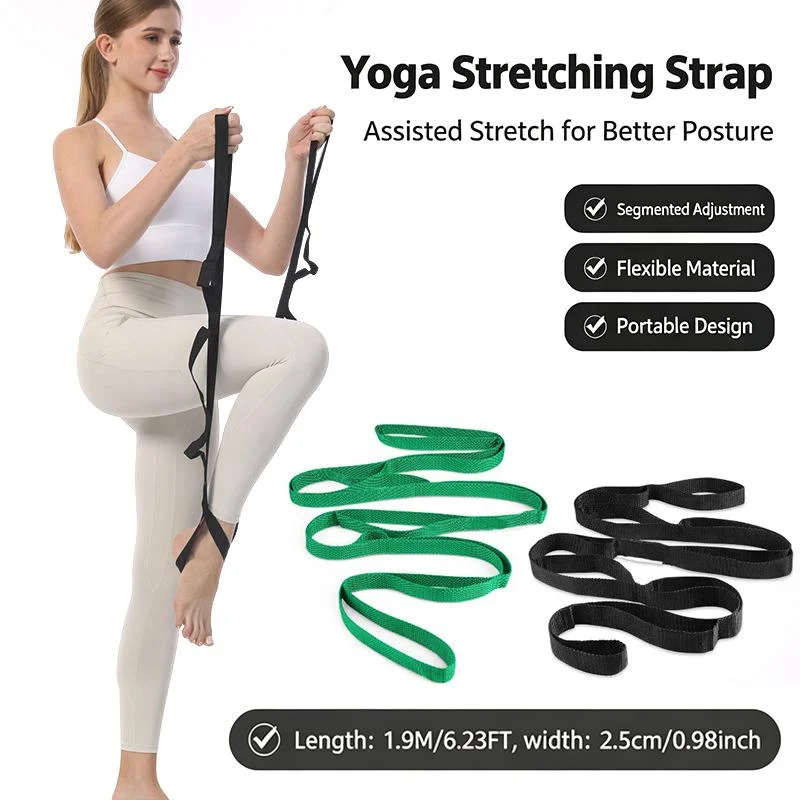 1Pcs Non Elastic Yoga Stretching Strap Multi Loops Adjustable Assist Band For Fitness Leg Stretch Physical Therapy Training