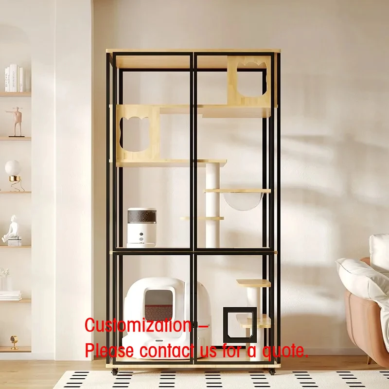 custom.Customizable Large Space Automatic Litter Box with Panoramic Villas Balconies Glass LED Light Multiple Showcases