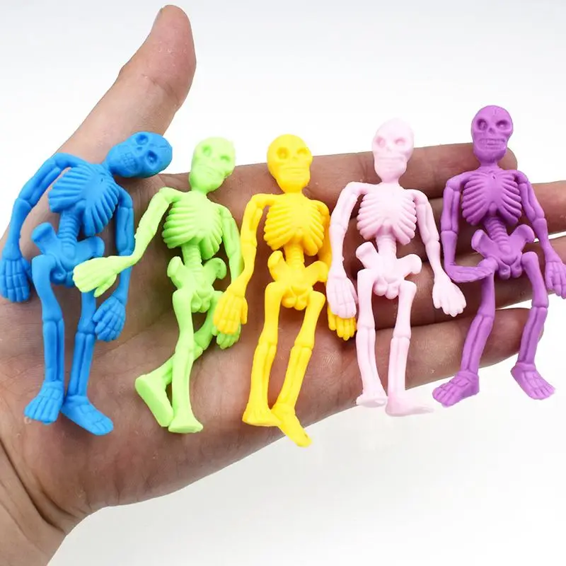 10pcs Elastic Soft Skull Skeleton Zombie Doll Toy Halloween Decor Tricky Kids Gifts Horror Halloween Party Favor Giveaway Pinata