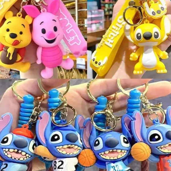 Disney Winnie the Pooh, Stitch, Christmas McQueen Keychain, Men's Keychain, Car Ornament, Bag Charm, Figure Keychain, Funny