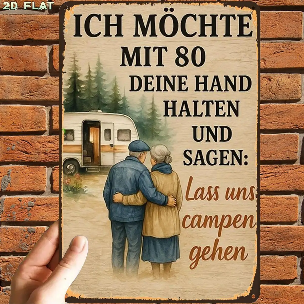 2D Flat, 2D Flat,1pc, VintageVintage Camping Couple SignMetal Tin Sign, Pre-Drilled Holes, Suitable for Indoor, Garden,Outdoor,