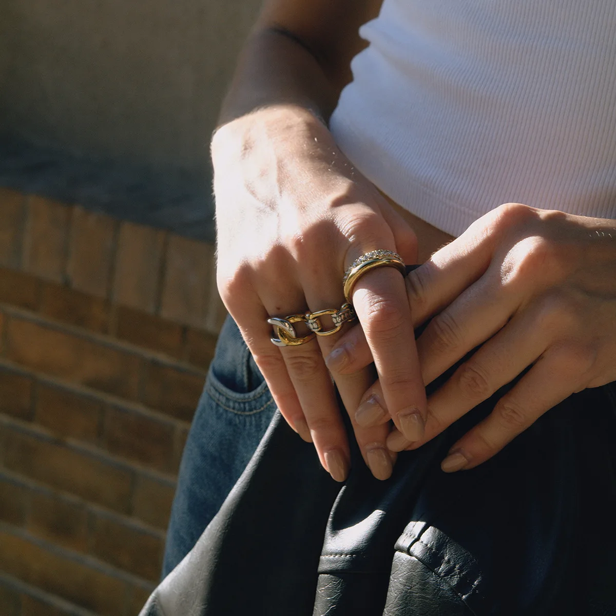 Ars نغمتين 18K مطلية بالذهب خواتم للنساء الفولاذ المقاوم للصدأ حلقة بيان حلقة لا تشويه الحد الأدنى خواتم الاصبع اليومية #2