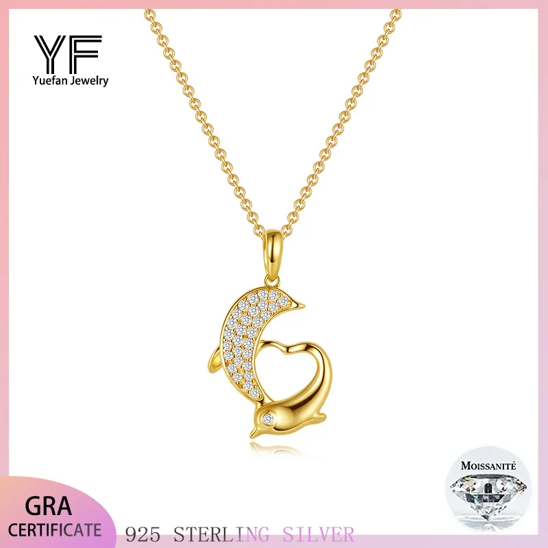 

S925 Silver Moissanite Dolphin Pendant GRA Certificate Electroplated 18k Exquisite Fashion Light Luxury Design Women's Necklace