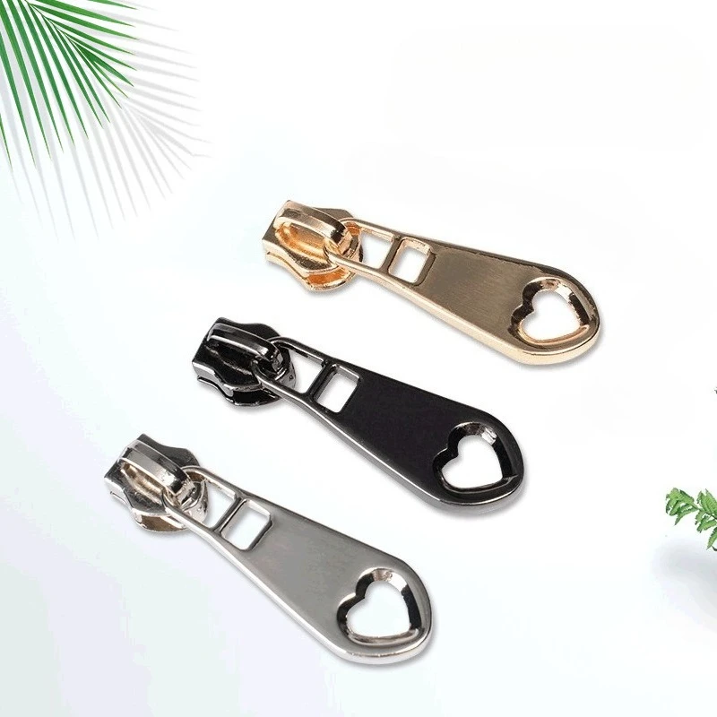 

10pcs Metal Zipper Sliders for 5# Nylon Zippers Hollow Heart-shaped Zinc Alloy Auto-lock Zipper Sliders