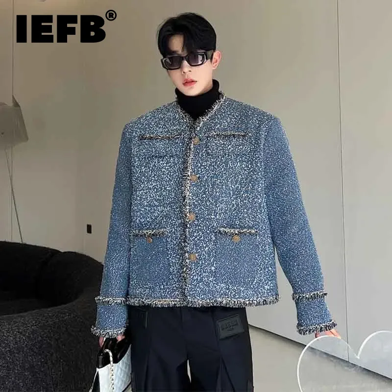 IEFB Male Denim Silhouette Wide Shaped Jacket Handsome Men\'s Clothing Korean Style Luxury Casual Loose Spliced Outerwear 9C3002