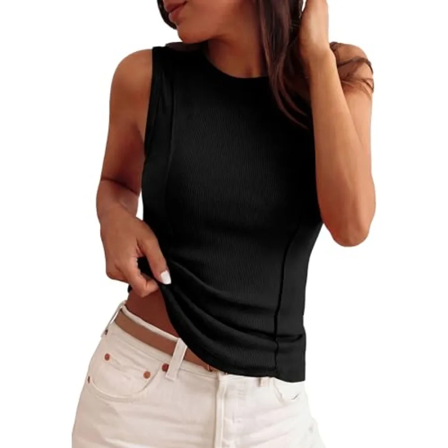 

PRETTYGARDEN Sleeveless Tops for Women 2026 Summer Ribbed Tank Top Fitted Shirts Basic Tees Cute Spring Going Out Y2k Clothes