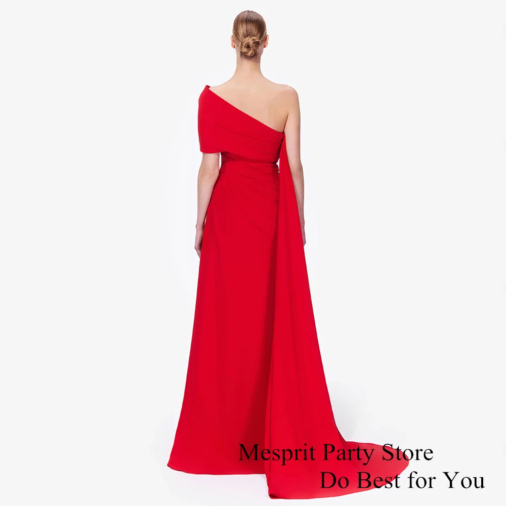 Red Evening Dress Robe De Soiree Elegant Off The Shoulder Ruched Pleat Slit Mermaid Prom Gown Saudi Arab Formal Party Dresses