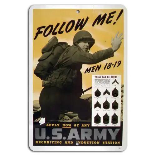 Join Now: U.S. Army Recruitment for Men 18-19!-Aluminum-tin sign