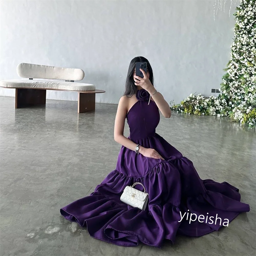 Evening Prom Dress Ball  Saudi Arabia  Jersey Flower Christmas  Gown Halter Bespoke Occasion  Midi es