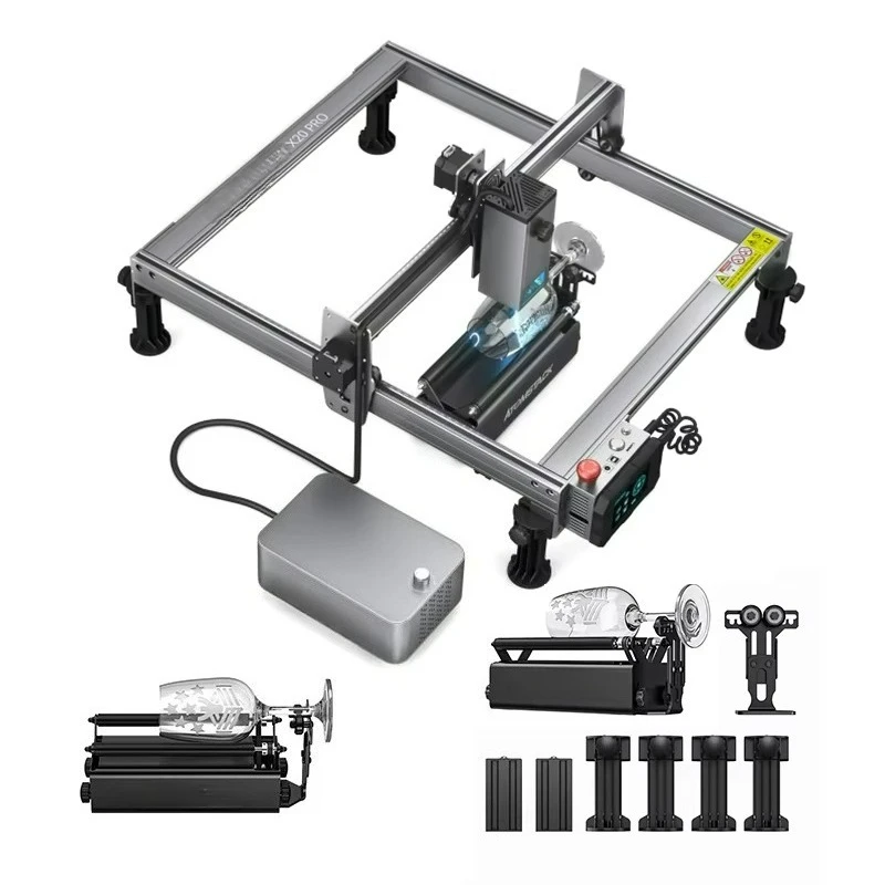 

X20 Pro 130W Quad-Core Diode Laser Engraver +Air Assist Pump+ Rotary Roller for Cylinders Bottle Shaker Glass