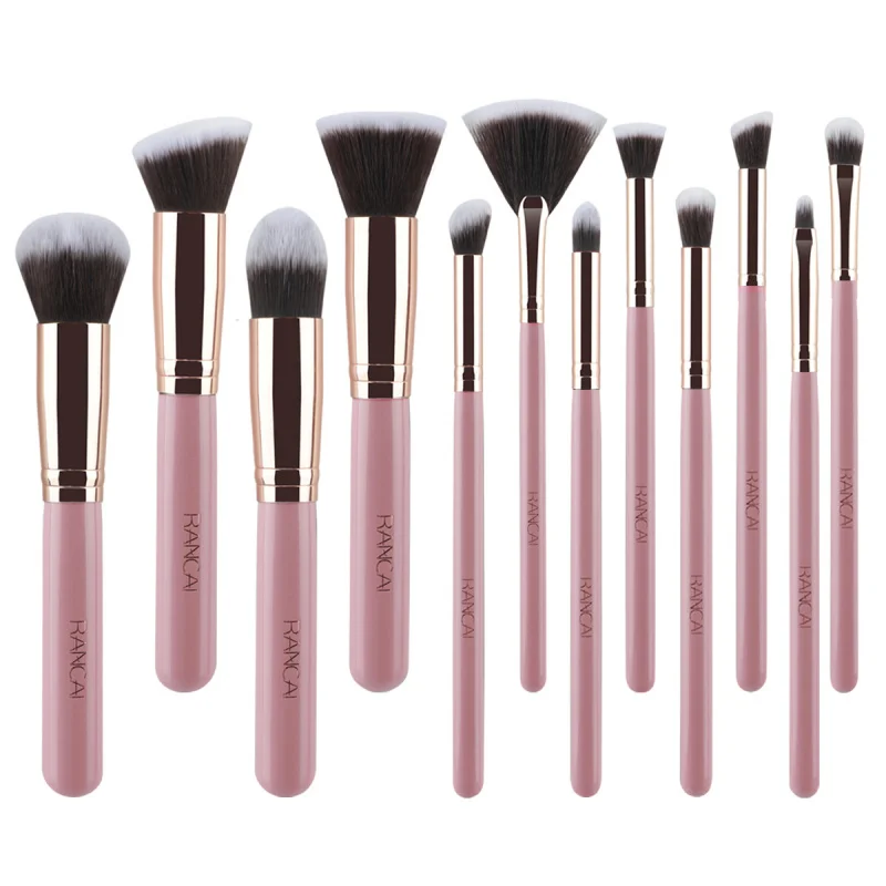 Nuovo prodotto12Set di pennelli per trucco in oro rosa per principianti, strumenti per trucco completi, pennello per cipria morbido, pennello per ombretto, bordo