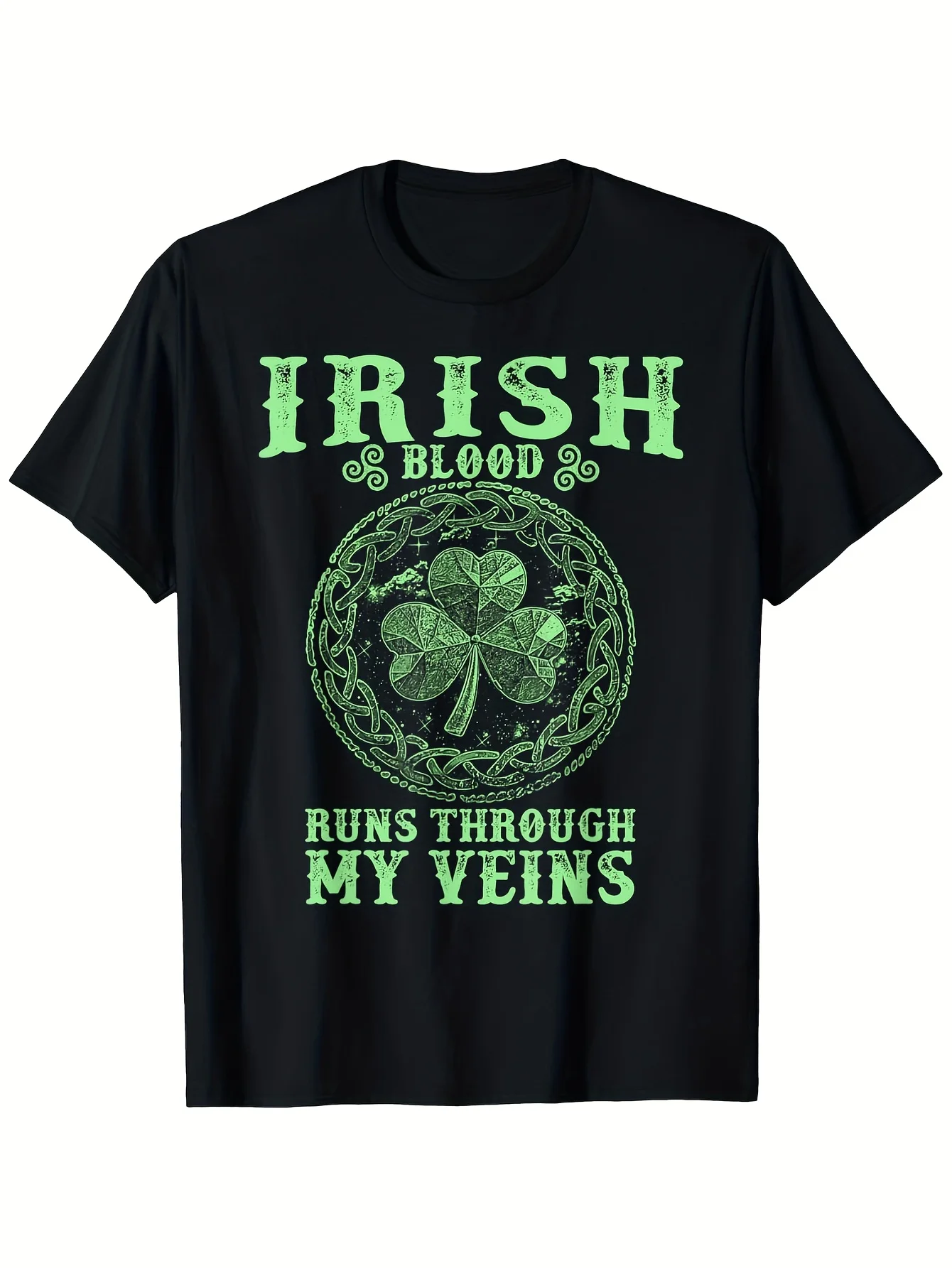 

Irish Blood Runs Through My Veins Shamrock Graphic T-Shirt Cotton Short Sleeve Tee For St Patrick Day Daily Wear