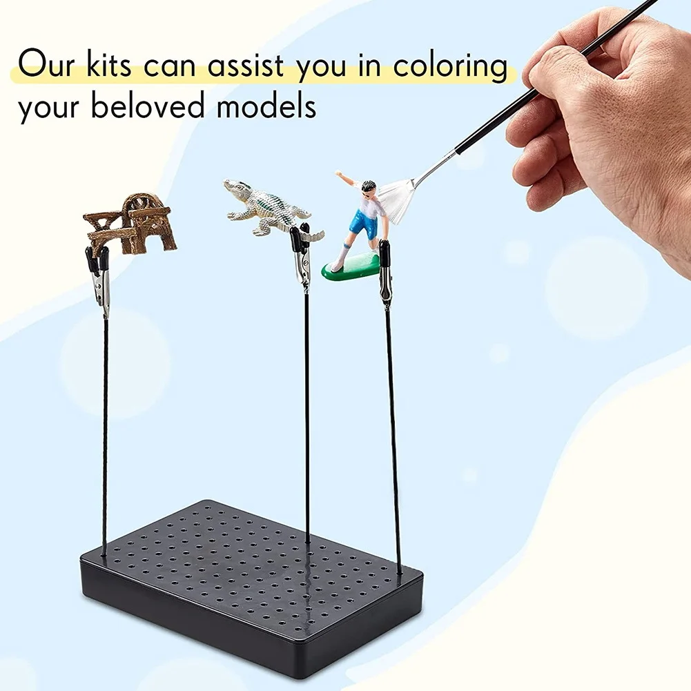 Painting Stand Base Holder and 24 Pcs Alligator Clip Sticks and Clean Brush for Modeling Parts for DIY Card Photo Memo