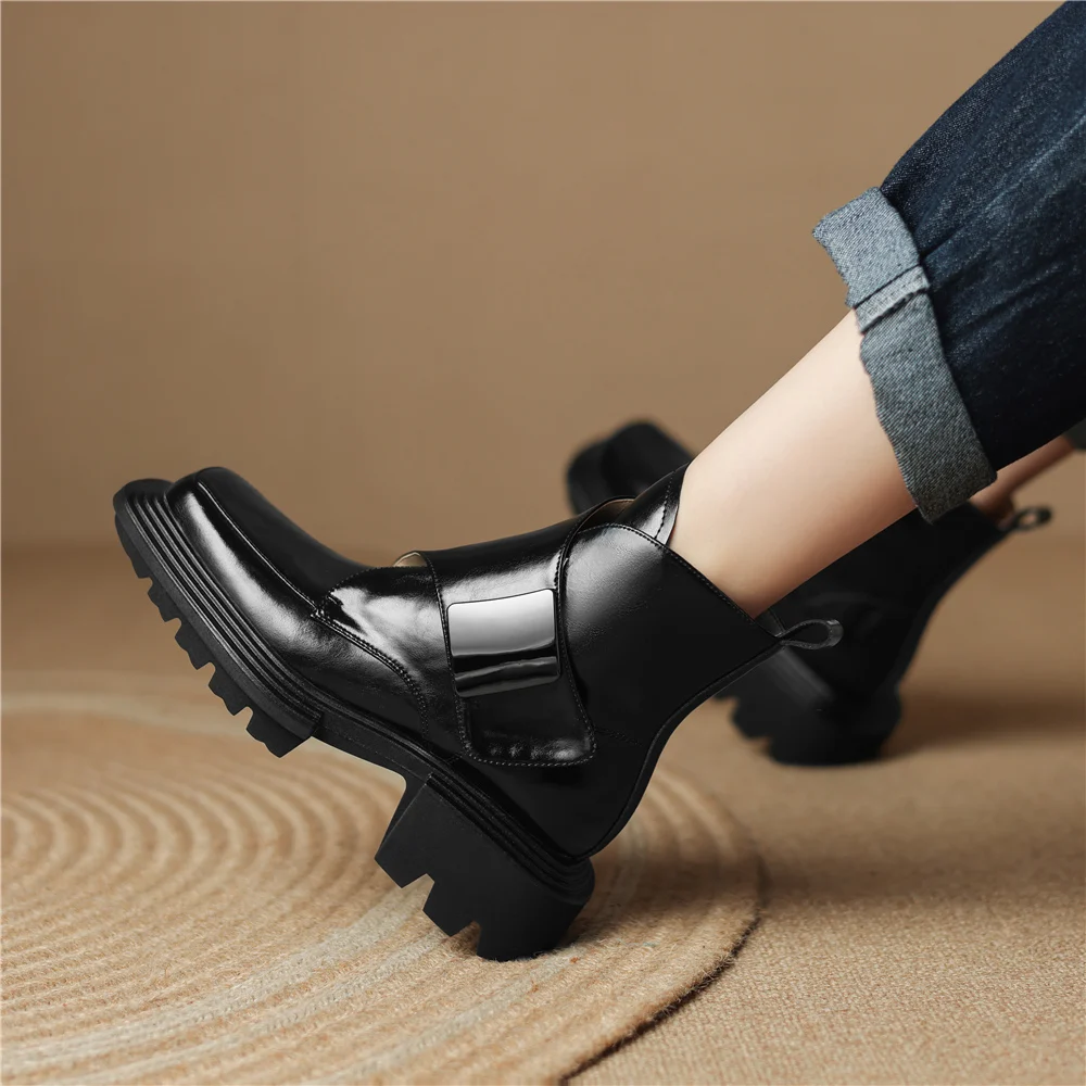 FEDONAS Fashion Women Ankle Boots Genuine Leather Metal Decoration Shoes Woman Thick Heels 2024 Autumn Winter Basic Office Lady