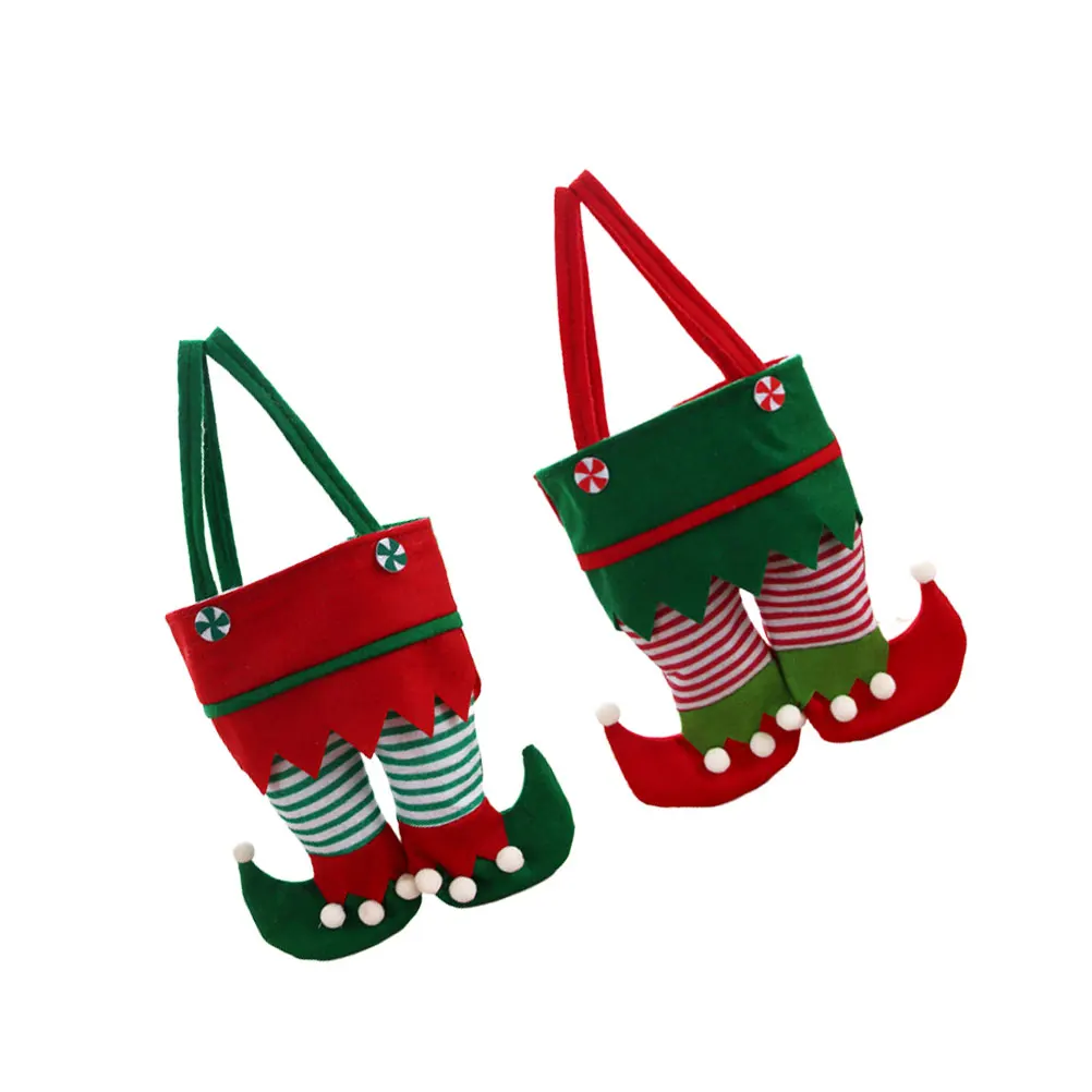 

2 pcs Christmas Socks Wine Bag Red Storage For Double Bottle Gift Party Favor Reusable Elf Shape Tote Portable Bag