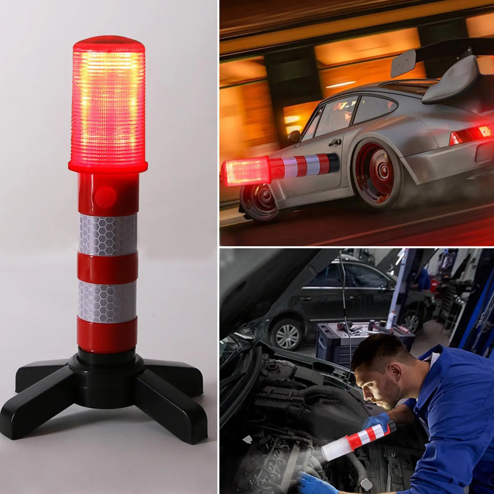 Magnetic Car Strobe Light 3 Modes Multi-functional Portable Warning Light Vehicles Auxiliary Tool for Service Work Motorcycle