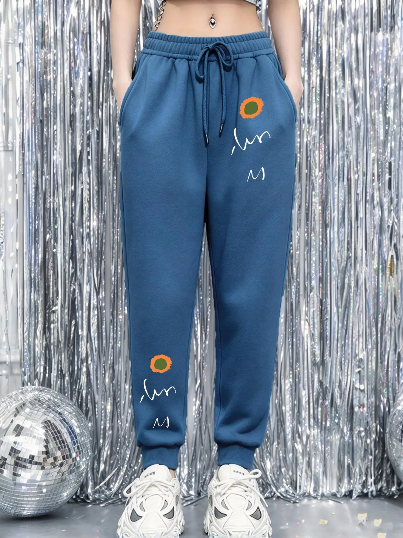 Sunflower Handwritten Script Print Women'S Sweatpants Autumn Fleece Jogging Pants Outdoor Streetwear Multicolor Casual Trousers