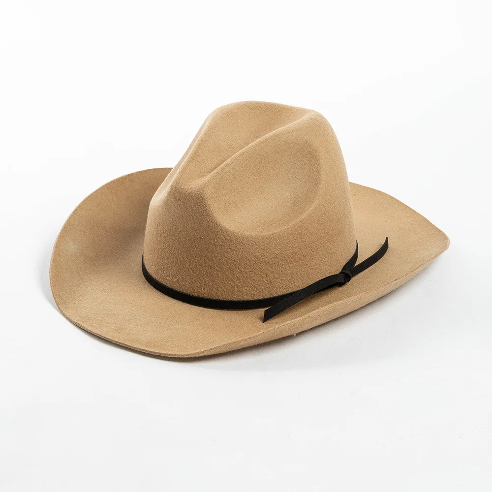 Factory Direct Sale Autumn Winter New Fashion Pure Wool Denim Style Wool Felt Hat with Tie and Wide Brim Felt Top Hat