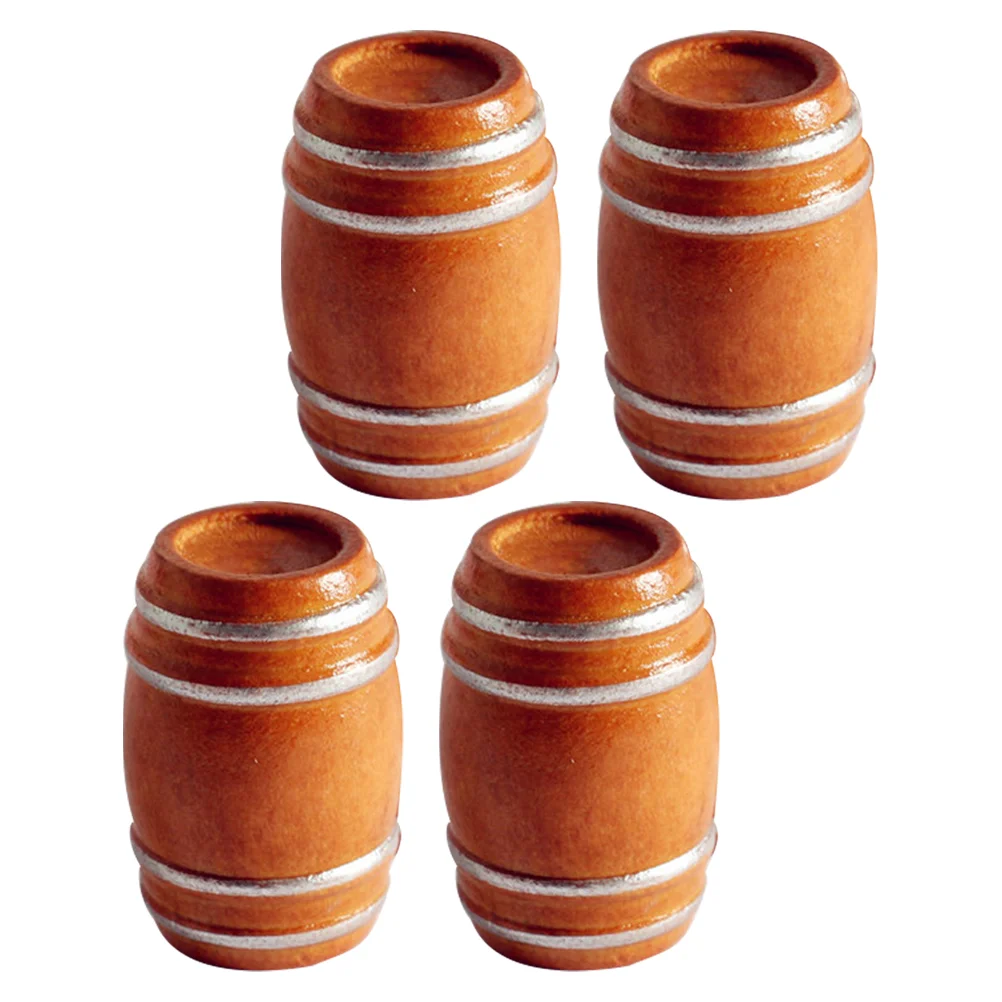 

4 Pcs Mini Beer Keg Tiny Homes House Wood Barrel Wooden Miniature Model Beech Accessories Adornment