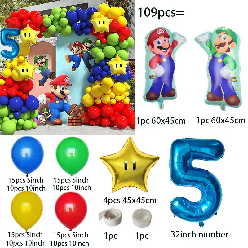 سوبر ماريو براذرز احباط بالون لويجي الخوخ الأميرة الشكل تصميم بالون الأطفال حفلة عيد ميلاد خلفية الديكور الدعامة